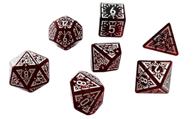 Moon and Stars - Transparent Red White Dice Set