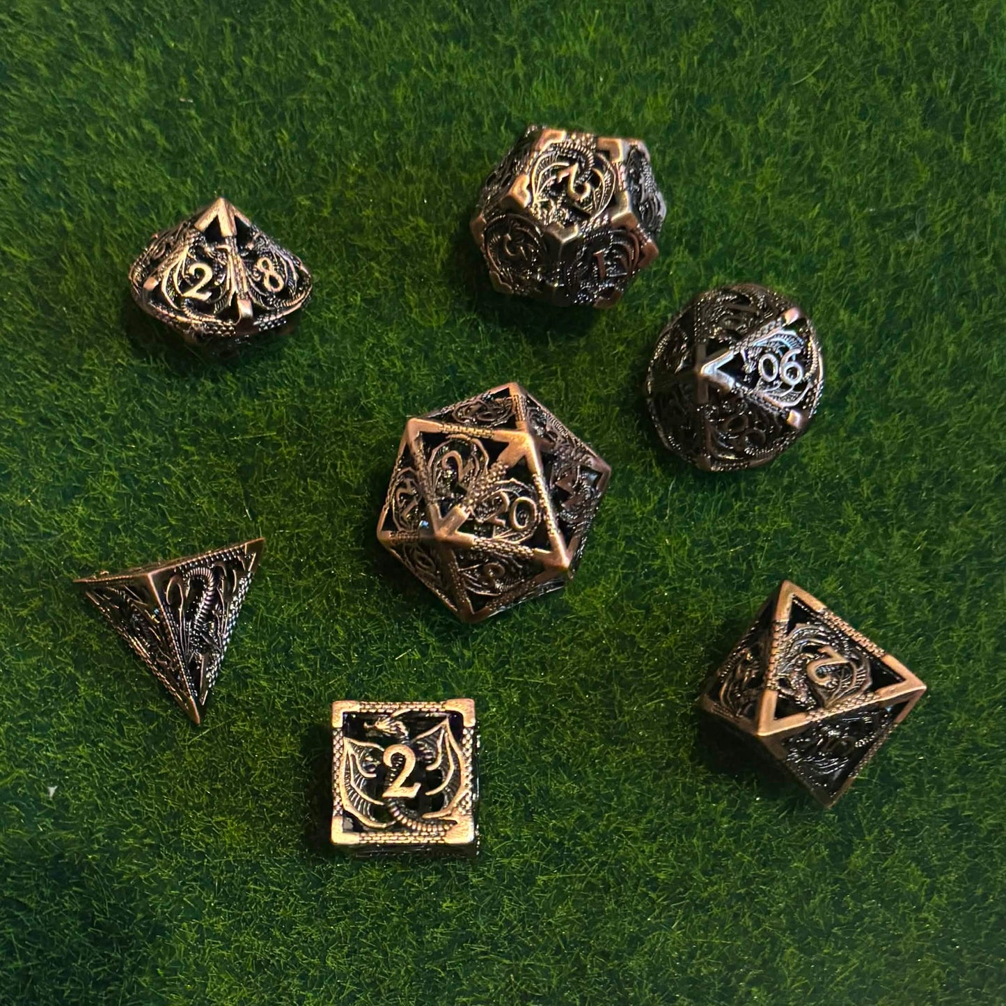 Copper Dragons - Hollow Metal Dice Set