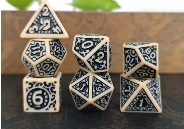Parchment - Beige Black Dice Set