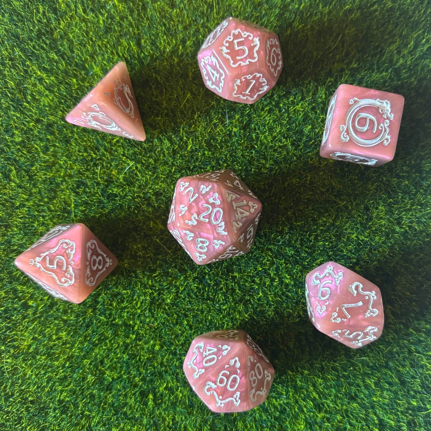 Pink and White Dragons Dice Set
