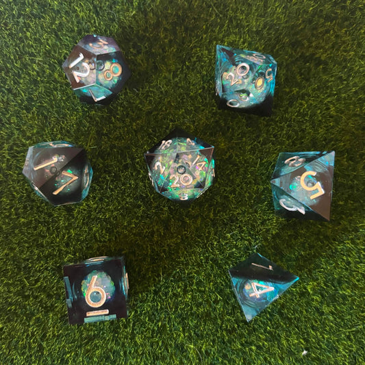 Raven - Blue Black Liquid Core Dice Set