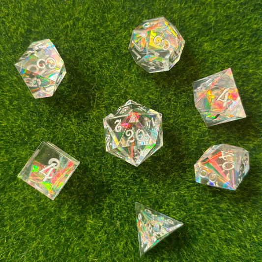 Clear Rainbow - Sharp Edge Dice Set
