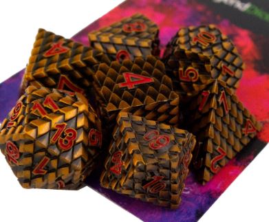 Gold Red Dragon Scale - Metal Dice Set