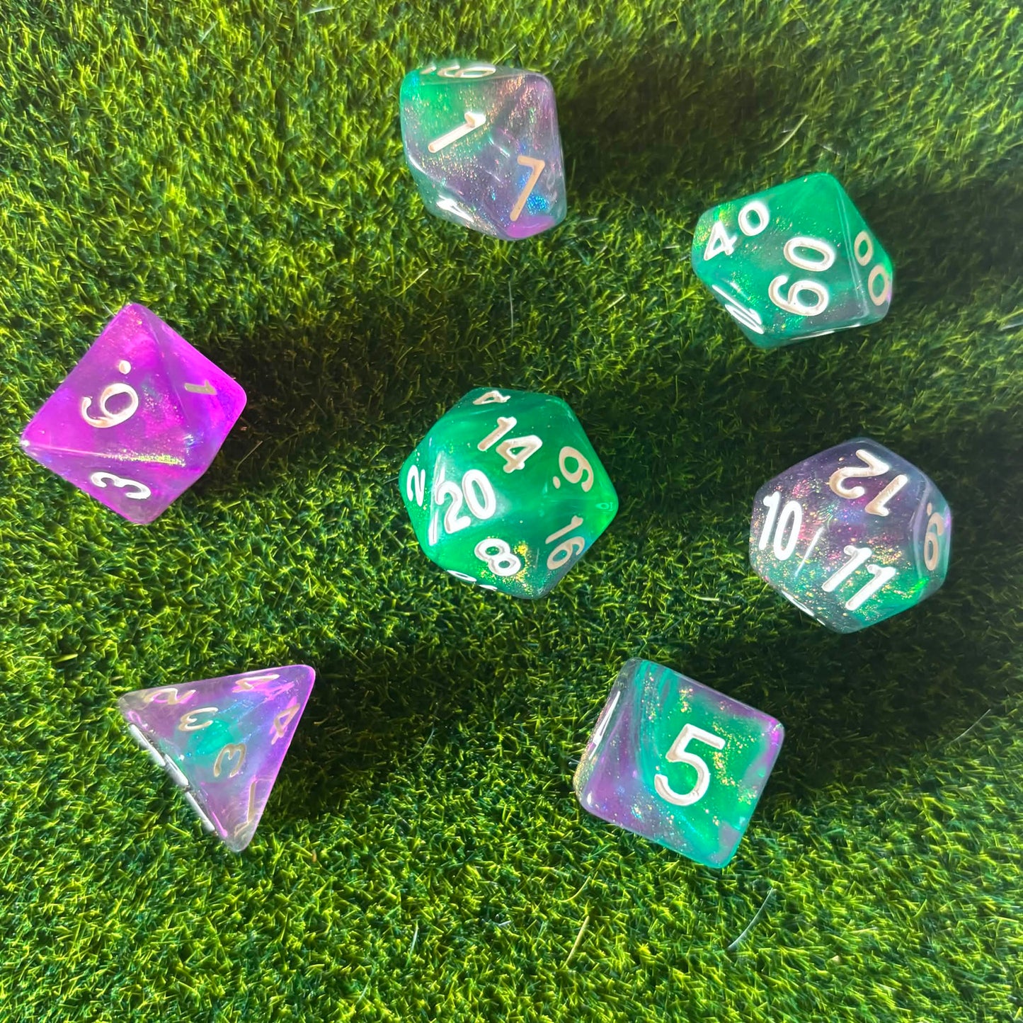 Purple Green Dice Set