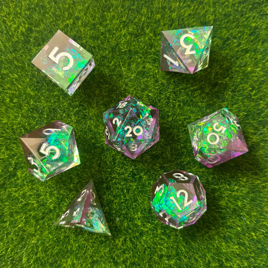 Purple Green - Sharp Edge Dice Set