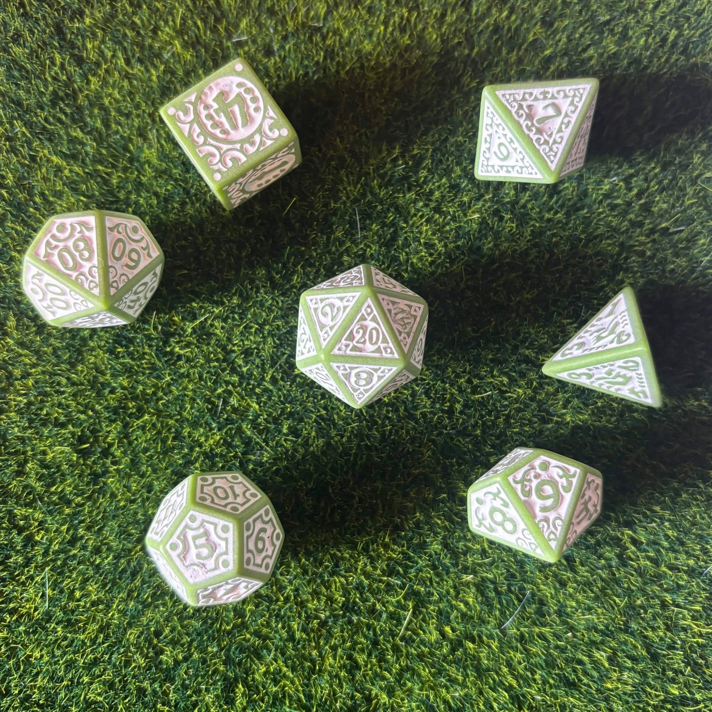 Green White Glyph Dice Set