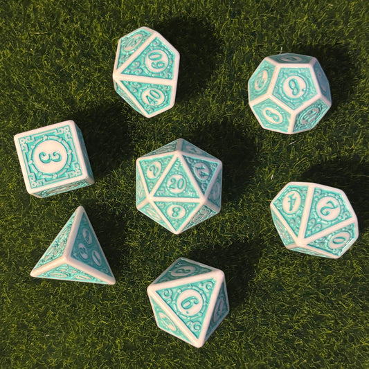 Teal White Glyph - Dice Set